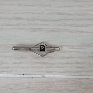 Vintage Letter P Silver Tone 2 1/2" Men's Tie Bar Clasp Wedding Estate